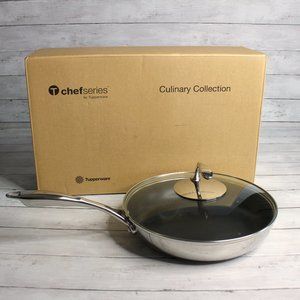Tupperware Chef Series Non Stick 11" Fry Pan Stainless Steel Glass Cover